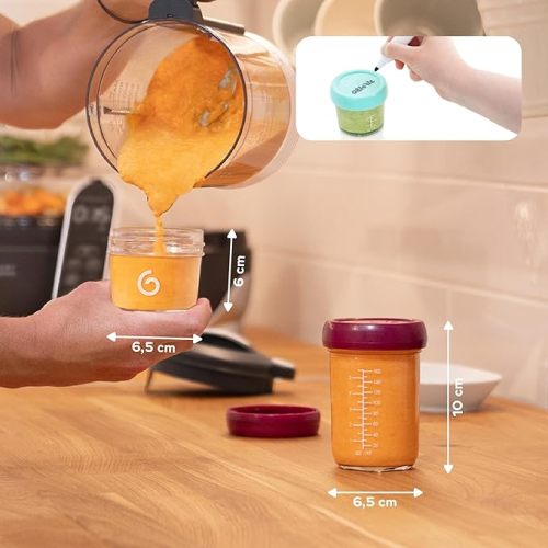 Babymoov Glass Food Storage Containers | Leak Proof Stackable & Reusable Glass Jars (Pick Your Set Size), X8 - Eco-Friendly Glass - Glass - Multiset x8