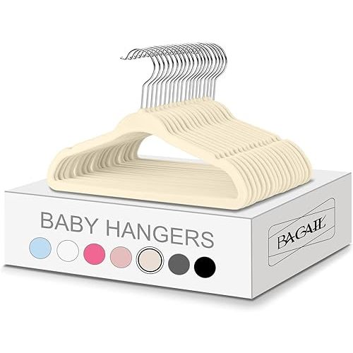 BAGAIL Kids Velvet Hangers 11 Inches Children's Clothes Hangers Non-Slip Baby Hangers for Infant/Toddler (Ivory,50pack)