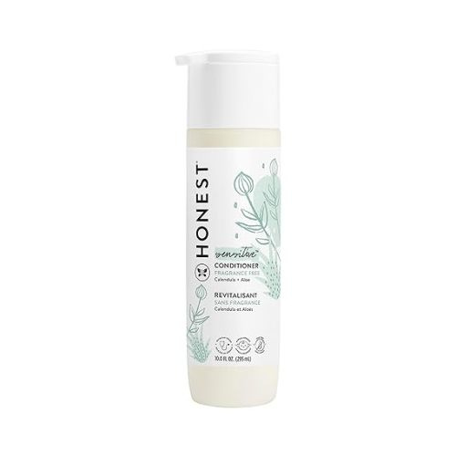 The Honest Company Silicone-Free Conditioner, Gentle, Hypoallergenic, Naturally Derived Ingredients, Fragrance-Free for Sensitive Skin, 10 fl oz