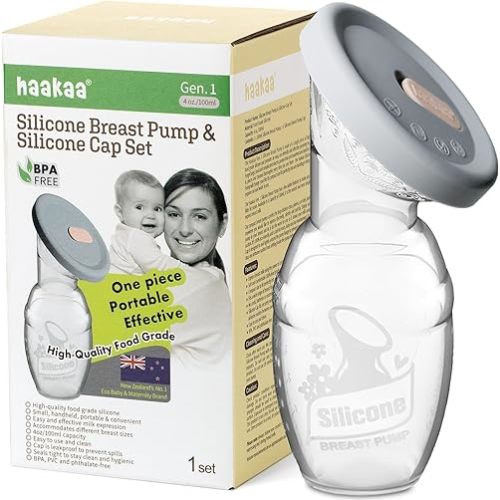 haakaa Manual Breast Pump Breastfeeding Pump with Food Grade Silicone Cap (Grey) 4oz/100ml