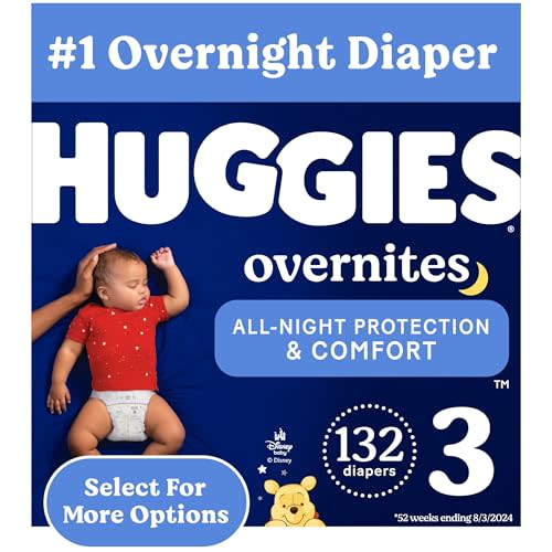 Huggies Size 3 Overnites Baby Diapers: Overnight Diapers, Size 3 (16-28 lbs), 132 Ct (2 Packs of 66)