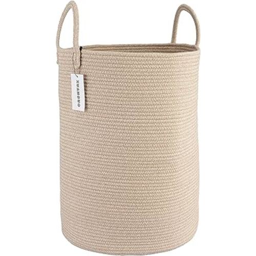 Cotton Rope Laundry Basket Hamper for Clothes Woven Storage Basket for Living Room Bedroom Boho Tall Rope Baskets for Blanket Toys Pillow Towels Baby Nursery Hamper Bin Large oatmeal