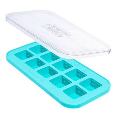 Souper Cubes 10oz Food Freezing Tray with Lid Aqua Blue: Silicone Storage, Stackable, Dishwasher & Oven Safe