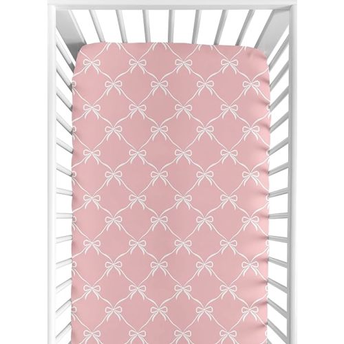 Sweet Jojo Designs Fitted Baby Crib Sheets (Pink and White Bows) for Girls, Infant Nursery, Toddler Room - Standard Size (Blush Bow for The Shabby Chic, Ballet, Dancer, Princess Ballerina Collection)