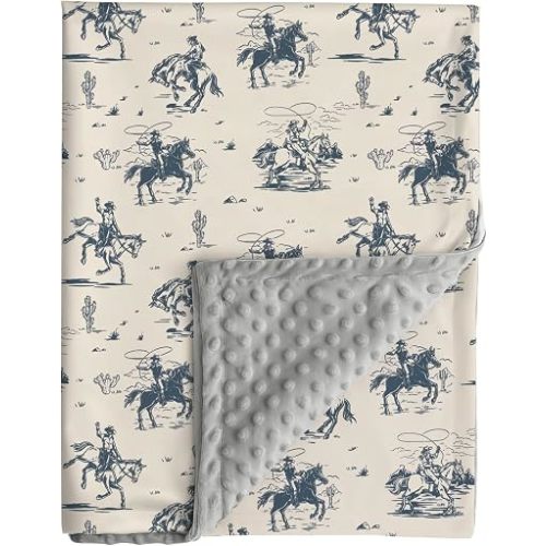 Jola's House Cowboy Baby Blanket Western Cowboy Gender Neutral Minky Blankets for Newborn Baby Girls or Boys Cowboy Nursery Toddler Double Layer Blanket with Dotted Backing (Western)