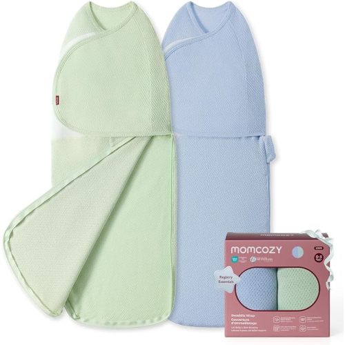 Momcozy Airflow Baby Swaddle, 100% Cotton Lightweight & Ultra Breathable, Ideal for Hot Sleeper Baby, Reduce Startle Reflex, Newborn Boys Girls Registry Essentials, 2-Pack, Petal Mist