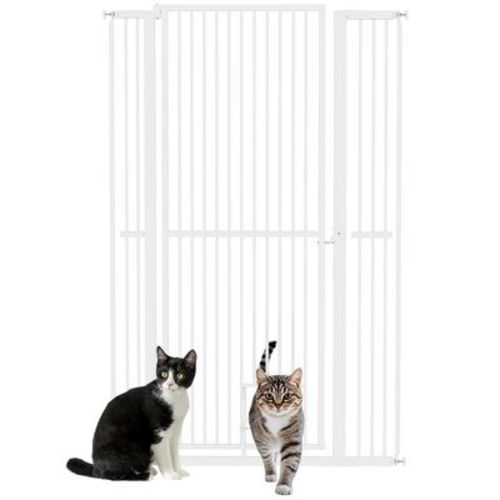 PawHut 59" Extra Tall Pet Gate for Cats, 30"-41" Dog Gate with Cat Door, 1.4" Narrow Gap, 2.8" and 5.5" Extension, for Doorway, Hallway, Stairway
