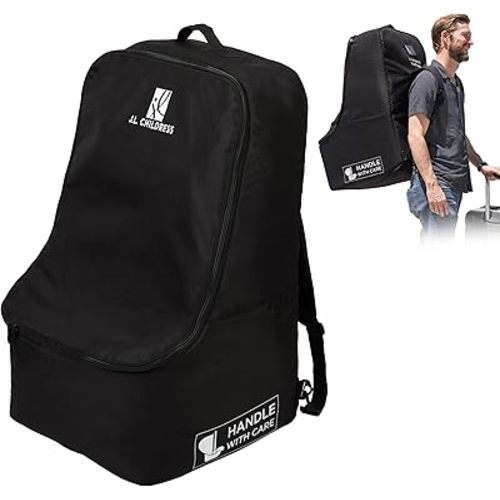 J.L. Childress Padded Backpack Car Seat Bag - Travel Bag for Airplane, Fits Most Baby & Infant Car Seats, Boosters, & Carriers, Accessories for Gate or Baggage Check, AirTag Compatible - Deluxe, Black
