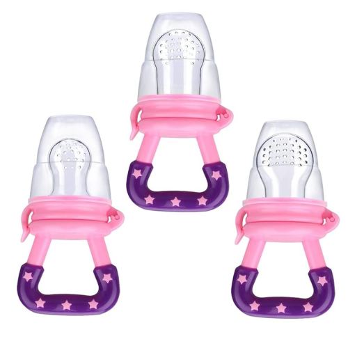 Baby Food Feeder 3 Pack Silicone Fruit Pacifier Teething Reusable Pouches Pacifier Pink by Mluchee(S,M,L)