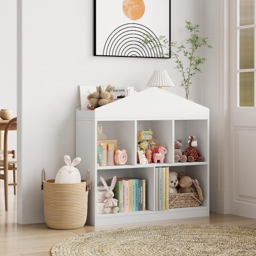 Kids Bookshelf White Toy Storage Organizer 5-Cubby Bookcase