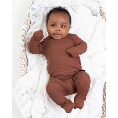 Change-A-Roo™ Front Opening Romper in Ribbed Milk Chocolate