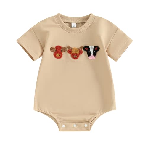 Kayotuas Baby Boys Girls Farm Animal Outfit Summer Clothes Cow and Chicken T Shirt Romper Newborn Country Western Onesie Tops
