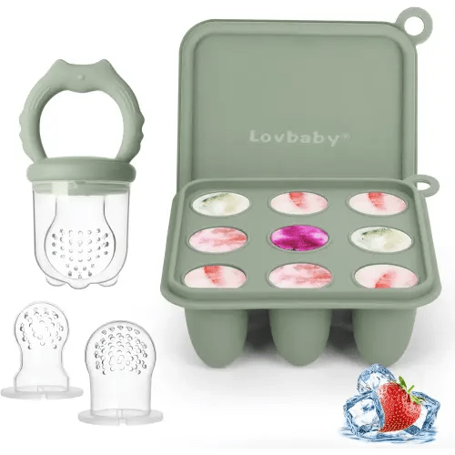 Baby Fruit Food Feeder & Breastmilk Popsicle Molds, Silicone Baby Food Freezer Tray for Cooling Teething Relief, Baby Food Feeder for Safe Infant Self Feeding, includes 3 Extra Food Pacifier