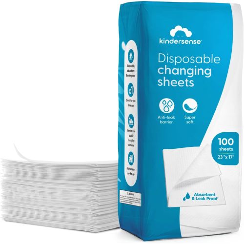 KinderSense Disposable Changing Pads for Baby Diaper (100 Sheets) Portable Pad Liners (23" x 17.5")