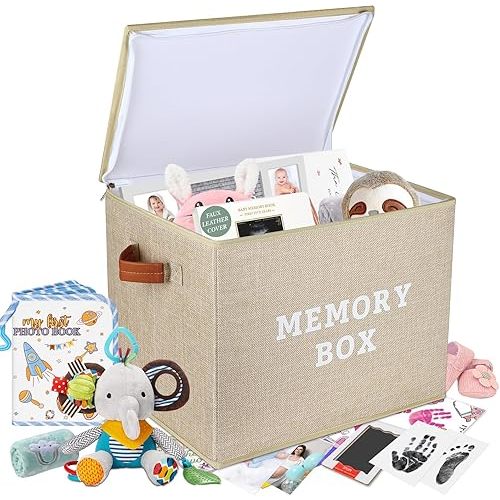 Lukeline Memory Box for Keepsake, Decorative Keepsake Bin with Handles,Memory Box Keepsakes Gift for Anniversary, Wedding, Birthday, Valentines Day