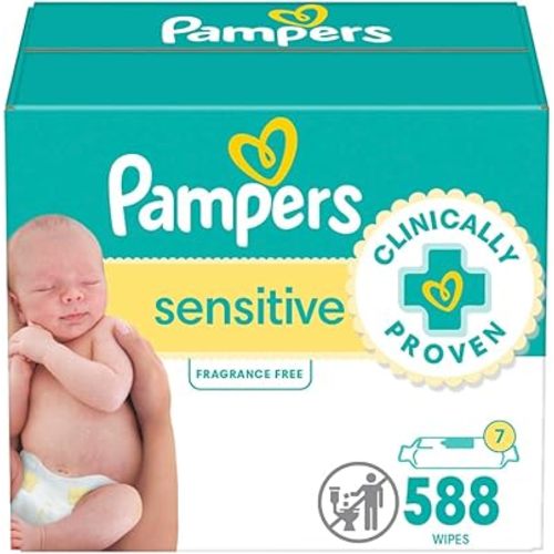 Pampers Sensitive Baby Wipes, Water Based, Hypoallergenic and Unscented, 7 Refill Packs (588 Wipes Total)