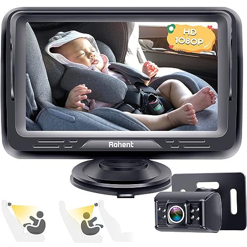 Baby Car Camera Ease Installation: Eye Protection Clear Night Vision 360° Rotation Stability Backseat Camera for 2 Kids HD 1080P Car Baby Monitor with Infant Carseat Camera Rear Facing -Rohent N06