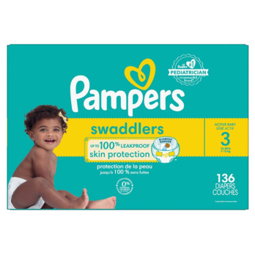 Pampers Swaddlers Diapers - Size 3, 136 Count, Ultra Soft Disposable Baby Diapers