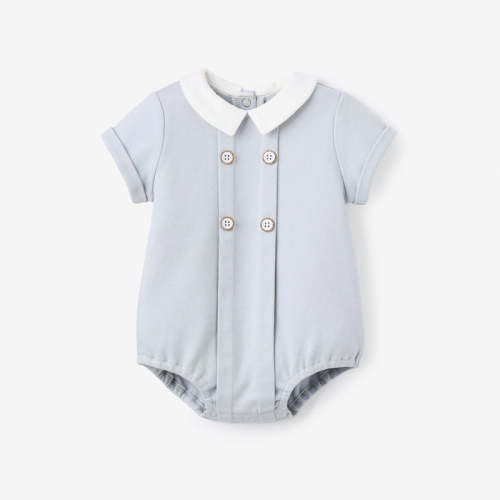 Lt. Blue Double Knit Button Front Bubble BLUE / 0-3M