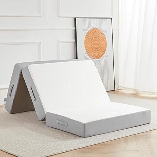 6 Inch Memory Foam Tri-fold Bamboo Fiber Foldable Mattress for Camping, Road Trip