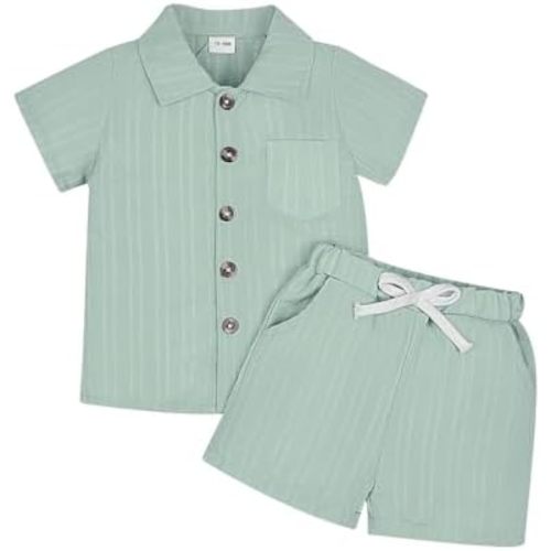 Toddler Baby Boys Clothes Ribbed Button-Down Shirt Tops +Shorts Pocket Outfit 2 PCS set 12 Months-5T Without Tee