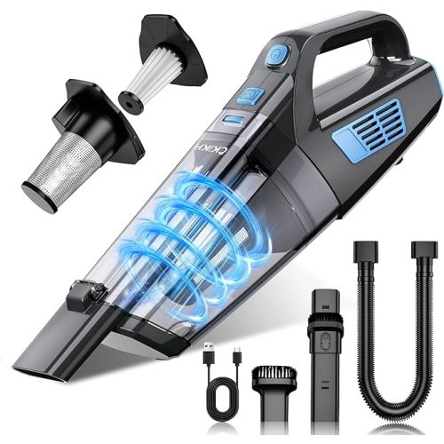 CKIKH Handheld Vacuum Cordless, 15000PA Strong Suction Hand Held Car Vacuum Cleaner Portable with Multi-Nozzles & Washable Filter, Lightweight Rechargeable Vacuum Cleaner for Home, Car, Office, Pets