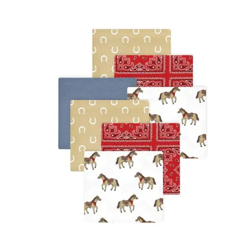 Little Treasure Hudson Baby Cotton Poly Flannel Receiving Blankets Multipack, Red Cowboy, 30x30 inches