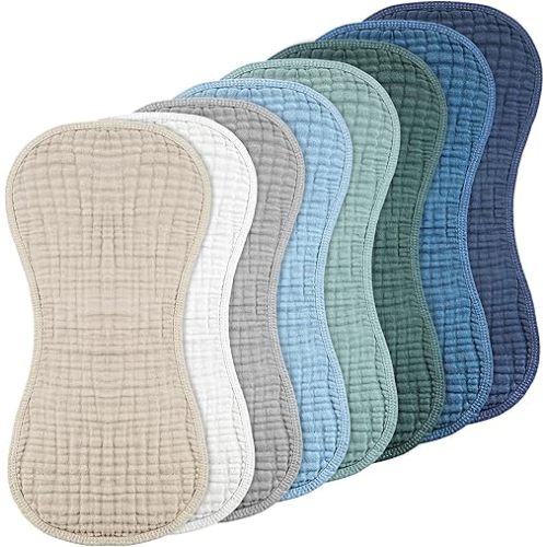 Frienda 8 Pieces Muslin Burp Cloths for Baby Cotton Burp Cloth 10 x 20 Inches Multi Colors Muslin Washcloths Diapers 4 Absorbent Layers Newborn Face Towels for Baby Boy Girl Unisex (Cool Colors)