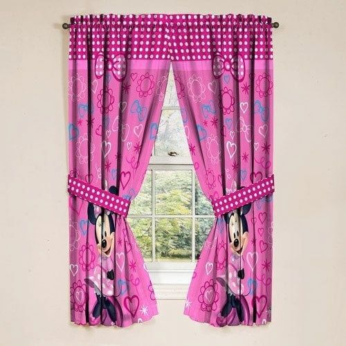 Disney Minnie Mouse Bowtique 2 Panels Drapes Set - 63 Inch Long - Girl Room Accessories
