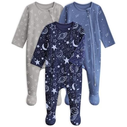 Baby Pajamas 100% Cotton Baby Sleepers for Newborn 0-3 3-6 6-9 Months 3Pcs Footie Pajamas Baby Boys Girls Clothes