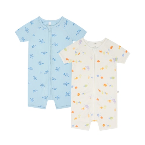 Little Fish & Turtles Ribbed Zip Summer Pajamas 2 Pack Ocean Print / 6 - 9 M