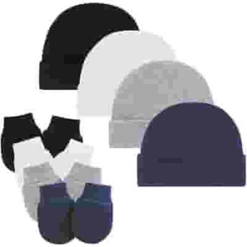 Zando Baby Hats and Mittens Unisex Infant Beanie Caps Newborn Hospital Hat with Scratch Mitten Set for Baby Boys Grils 4 Pack 6 0-6 Months