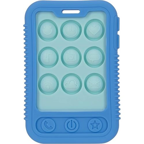 Nuby Baby Teething Toy, 3+ Months, Giggle Bytes Sensory Popper Cellphone, Blue