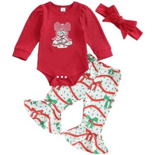 My First Christmas Baby Girl Outfit Christmas Tree Long Sleeve Romper Bell Bottoms Set Newborn Fall Winter Clothes