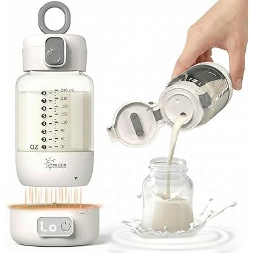 Portable Milk Bottle Warmer: Superfast Heating & Precise Temp Control for Retain Nutrients in Breastmilk & Formula - 8oz Cordless Water Heater with 5 Temp Modes & Split Design for Travel & Household