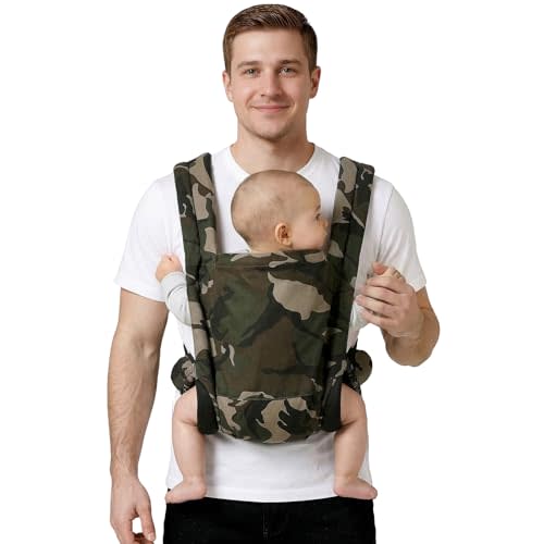 MISSWISDOM Baby Carrier for Dad (8-30lbs)-Military Stylish Infant Holder Carriers Newborn to Toddler, Men Baby Carrier with Windproof Cap, One Size Fits All, Camouflage