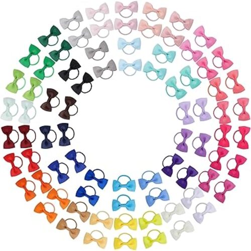 Jollybows 80 Pcs Hair Bow Tie For Girls - Baby Mini Hair Tie Bows Elastic Hair Accessories For Toddler Infant