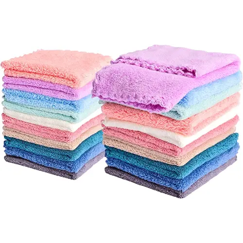 20 Pack Baby Washcloths Microfiber Coral Fleece Extra Absorbent and Soft for Newborns, Infants and Toddlers