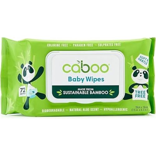 Caboo Tree Free Bamboo Baby Wipes, Eco Friendly Naturally Derived for Sensitive Skin, Resealable Peel Tab Travel, 72 Count