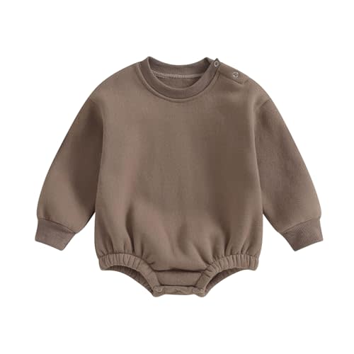 Gueuusu Newborn Warm Sweatshirt Romper Baby Boy Girl Solid Crewneck Long Sleeve Fleece Sweater Bodysuit Thick Winter Clothes