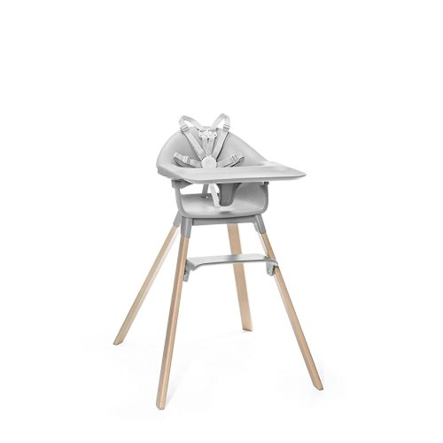 Stokke Clikk Easy to Clean Cloud Grey Baby High Chair with Natural Legs, All in One Box (Includes Tray and Harness)