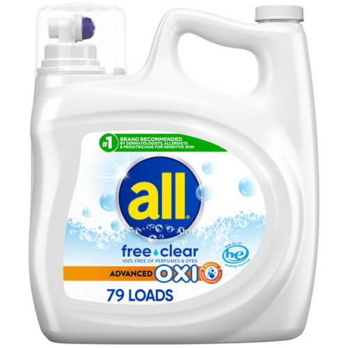 all Liquid Laundry Detergent with Advanced OXI Stain Removers and Whiteners, Free Clear, 141 Ounce, 79 Loads