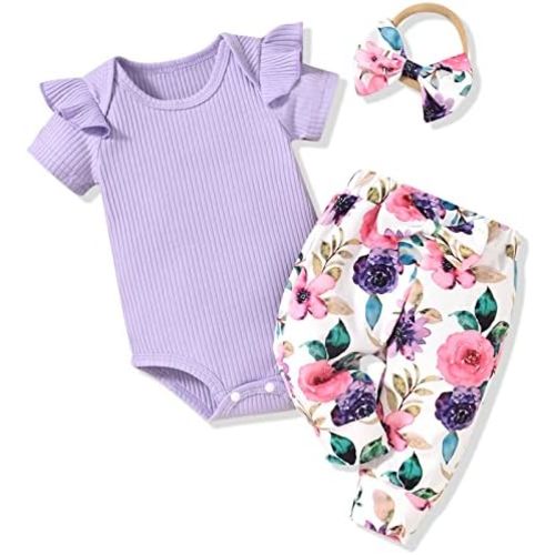 Aalizzwell Baby Girls Ribbed Bodysuit Pants Outfits Spring Summer Clothes