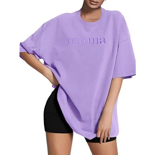 Mama Shirt Oversized Women Embroidered Graphic T-Shirt Mama Letter Print Short Sleeve Tops Tee