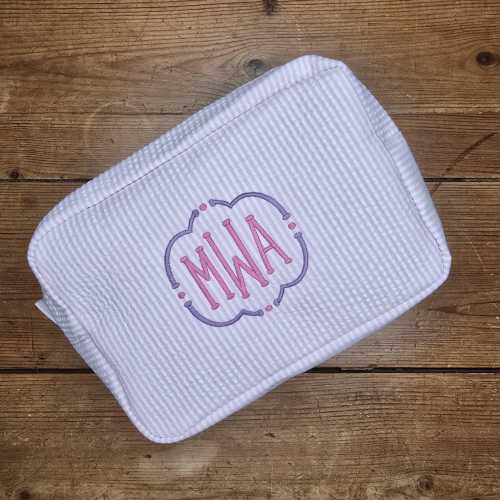 Monogrammed Seersucker Everything bag
