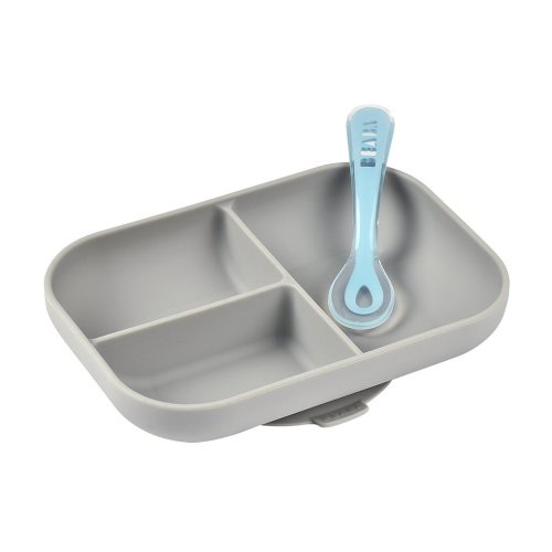 BEABA Divided Silicone Plate and Spoon Feeding Set