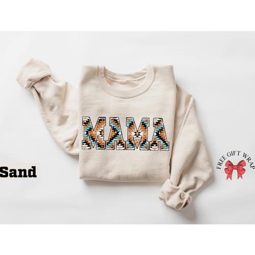 Aztec Mama Sweatshirt, Western Mom Sweater, Gifts For Mother's Day, Mom Birthday Gifts, Cozy Mama Sweater, Baggy Western Clothes For Mom