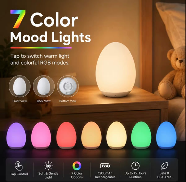 Night Light for Kids, Egg Light for Nursery with 7 RGB Colors Changeable & Stepless Dimming, Rechargeable Tap Light & Touch Control - Baby items, Interior decoration |Mother’s Day Special, Summervibes - TikTok Shop