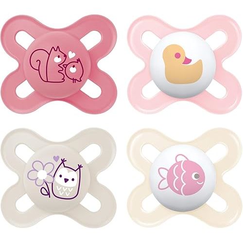MAM Original Start Matte Newborn Baby Pacifier, Best Pacifier for Breastfed Babies, Girl, 0-3 Months (Pack of 4)