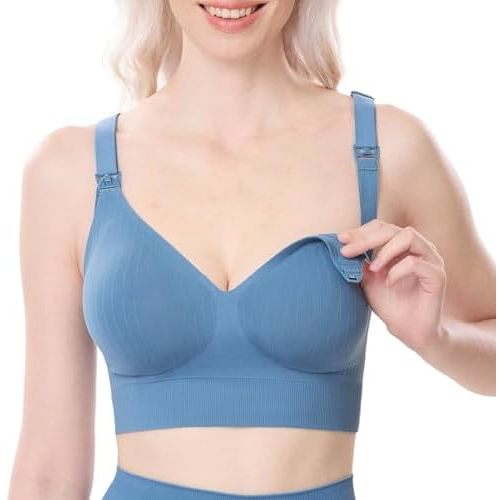 Momcozy CoolFit Nursing Sports Bra, Racerback Nursing Bras for Workout and Yoga, Soft Stretchy Ribbed Support Maternity Bra